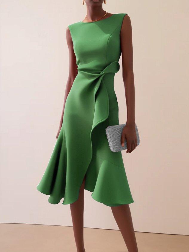 Robe Midi Élegante Sans Manches Rouge avec Torsion à la Taille pour le Jour et la Nuit