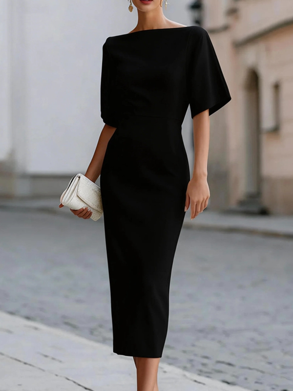 Robe Midi Ajustée Col Bateau