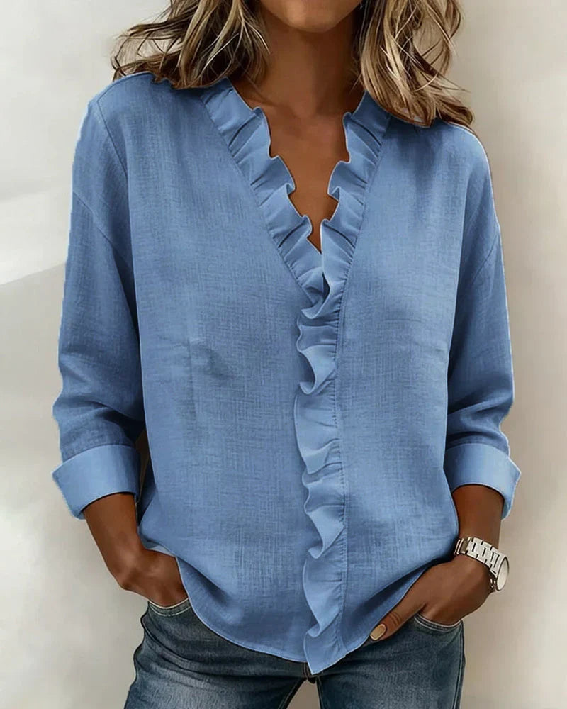 VIDAL BORDEAUX | BLOUSE À COL VOLANTÉ EN V POUR FEMMES