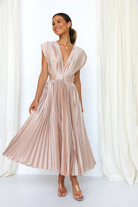 Robe Midi Fluide en Satin Pliée à Col en V Élégante