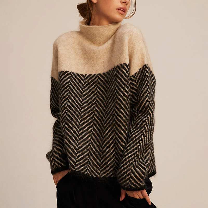 VIDAL BORDEAUX | PULL GRAPHIQUE CONTRASTÉ POUR FEMMES