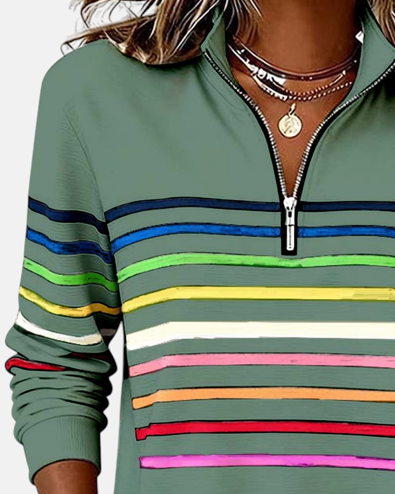 VIDAL BORDEAUX | PULL RAYÉ À FERMETURE ÉCLAIR POUR FEMMES