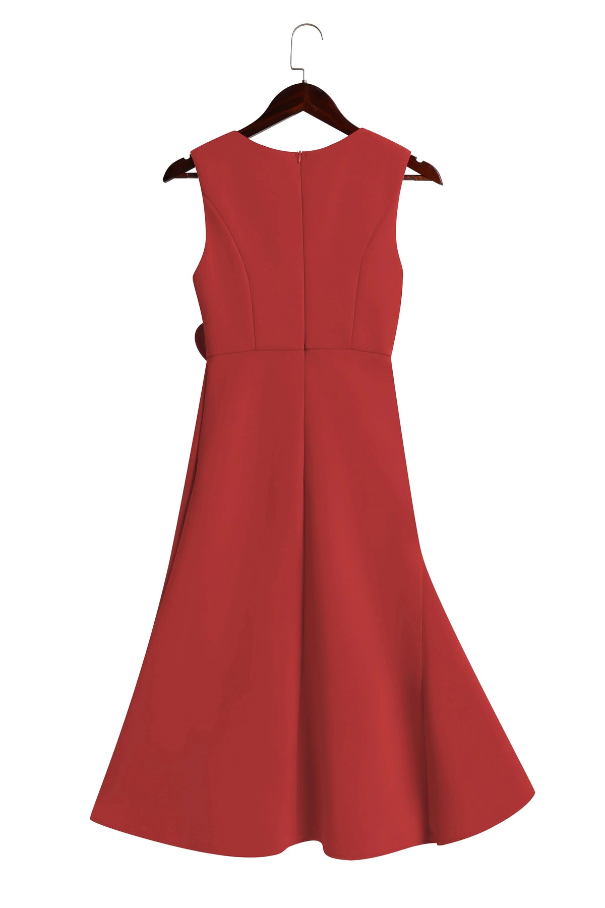 Robe Midi Élegante Sans Manches Rouge avec Torsion à la Taille pour le Jour et la Nuit