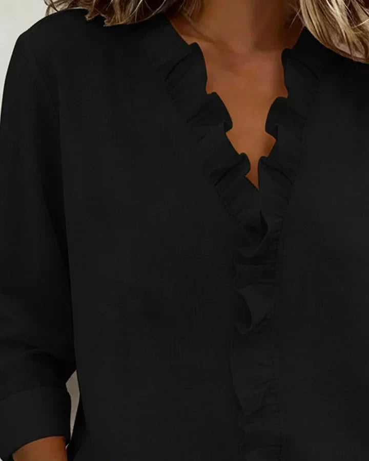 VIDAL BORDEAUX | BLOUSE À COL VOLANTÉ EN V POUR FEMMES
