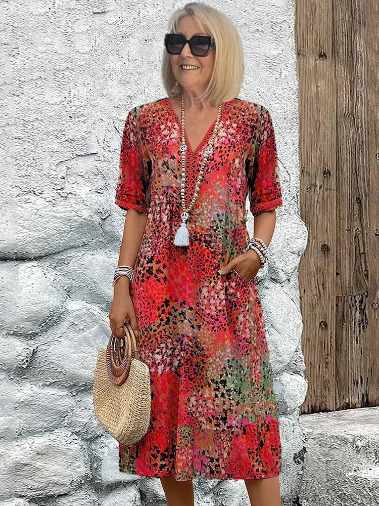 VIDAL BORDEAUX | ROBE MIDI IMPRIMÉE CLASSIQUE POUR FEMME