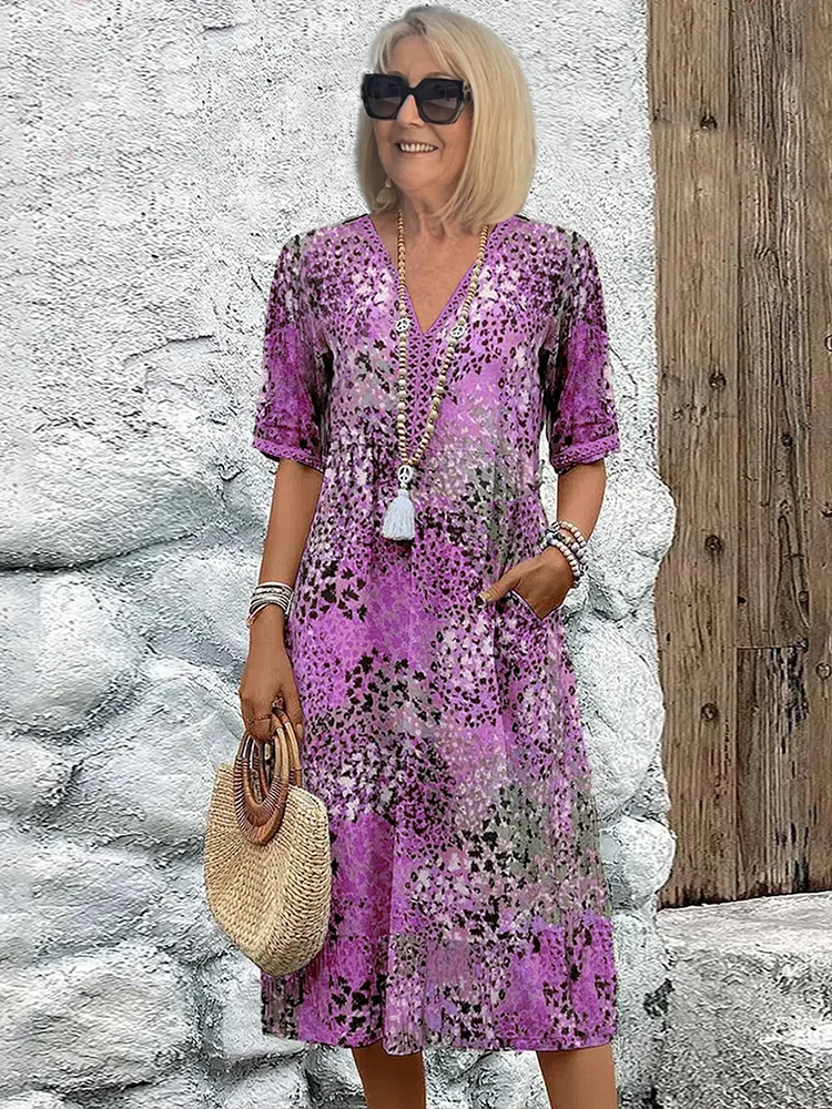 VIDAL BORDEAUX | ROBE MIDI IMPRIMÉE CLASSIQUE POUR FEMME