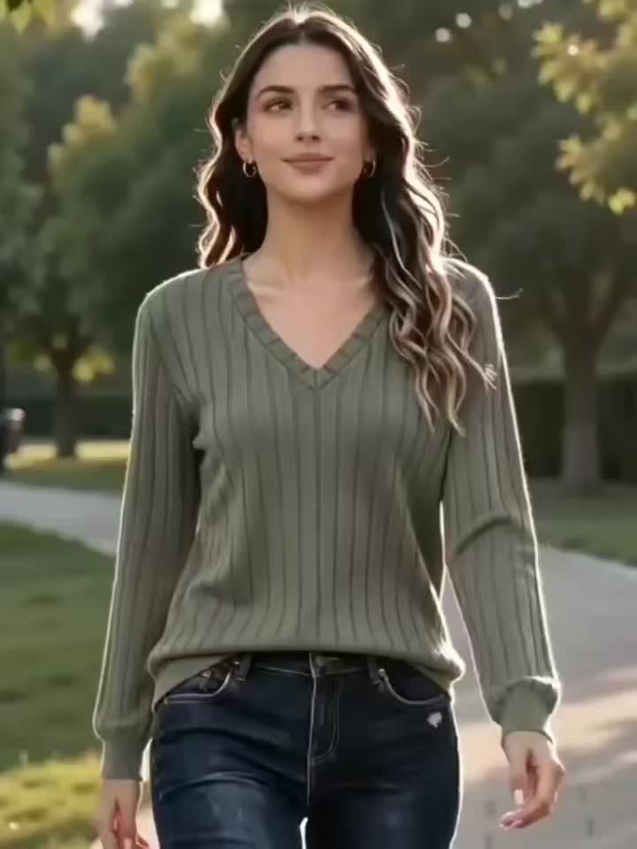 VIDAL BORDEAUX | PULL CÔTELÉ COL V POUR FEMMES