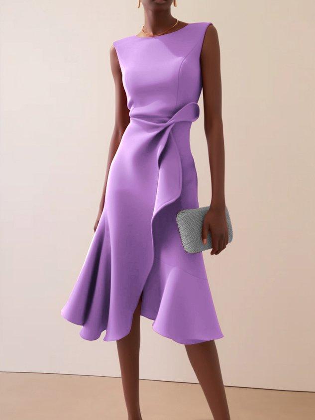 Robe Midi Élegante Sans Manches Rouge avec Torsion à la Taille pour le Jour et la Nuit
