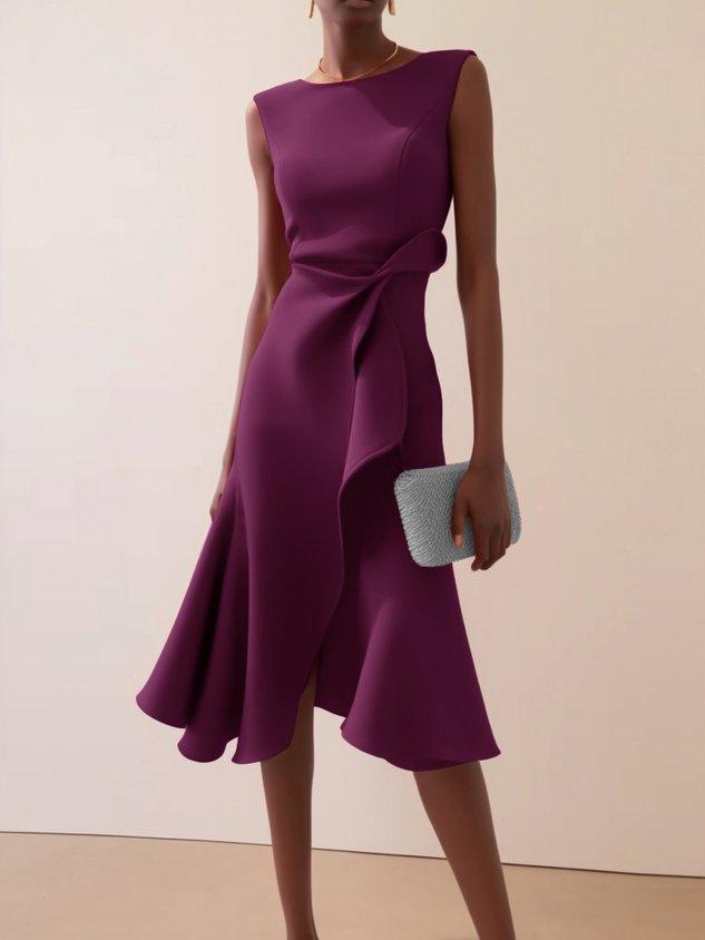 Robe Midi Élegante Sans Manches Rouge avec Torsion à la Taille pour le Jour et la Nuit