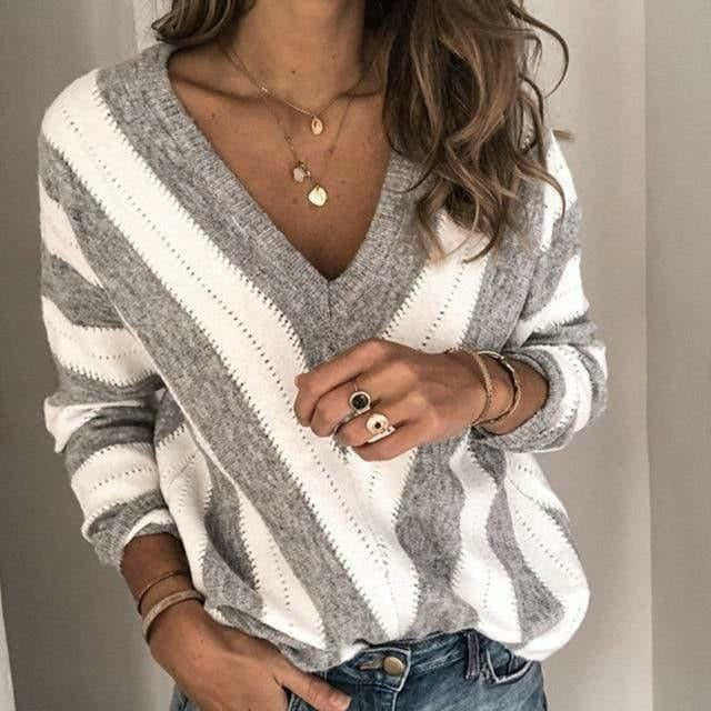 VIDAL BORDEAUX | PULL RAYÉ COL V POUR FEMMES