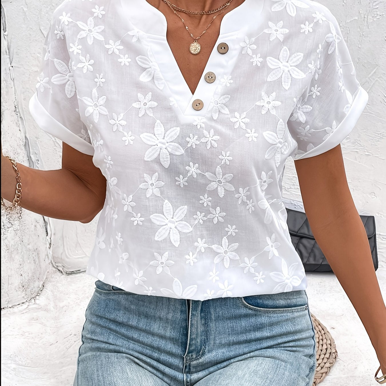 VIDAL BORDEAUX | BLOUSE FLORALE À COL EN V POUR FEMMES