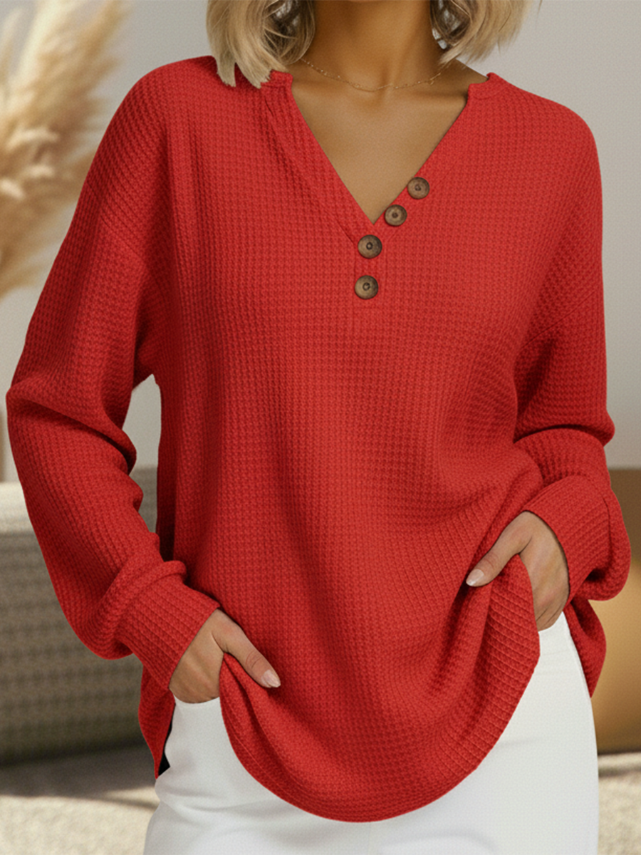 Suzanne | Haut Henley en Tricot Waffle Détendu