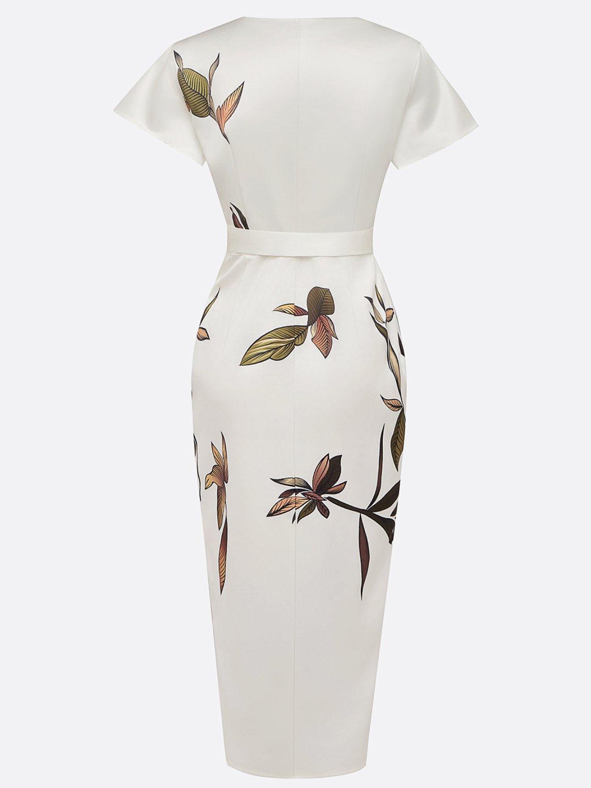Robe Midi En Satin À Manches Courtes Blanche