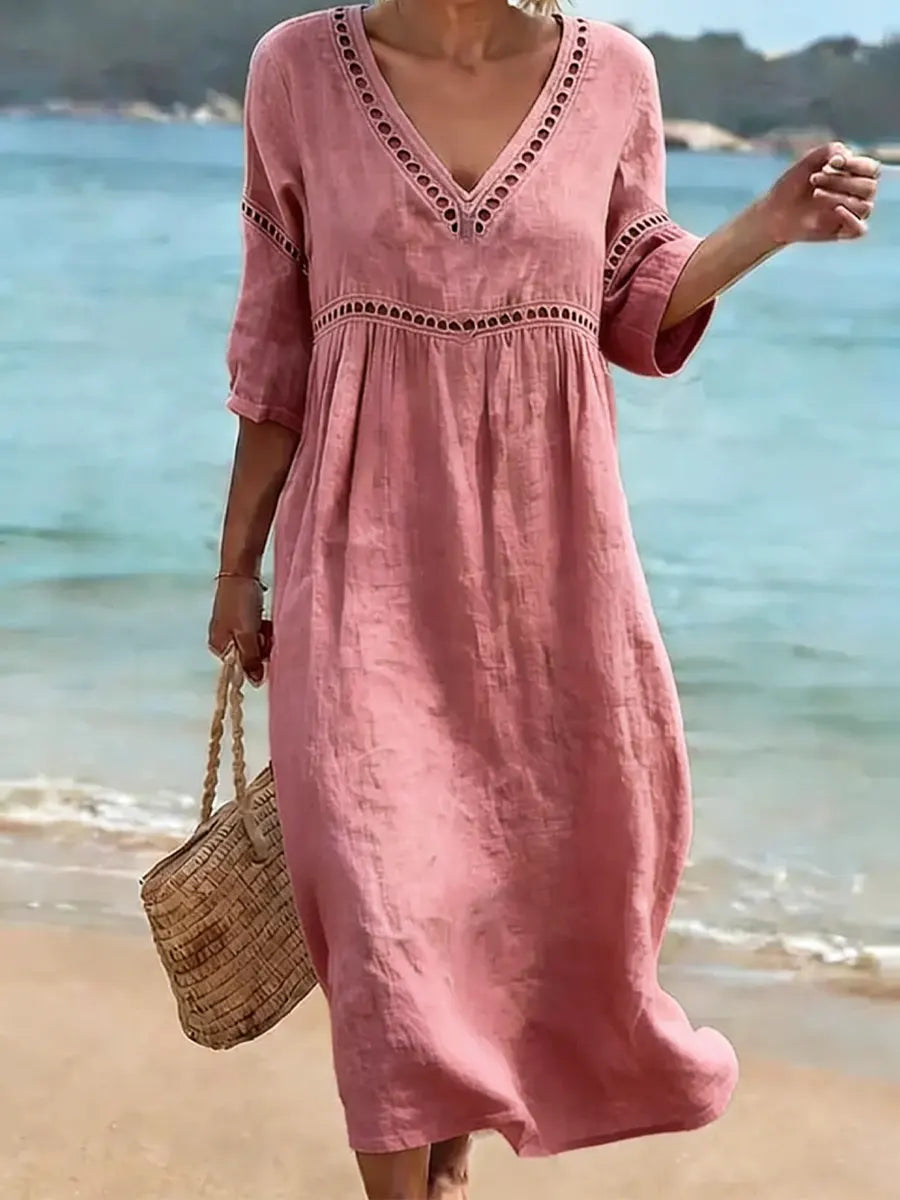 MOREAU LYON | CHIC ROBE MIDI À COL EN V POUR FEMMES