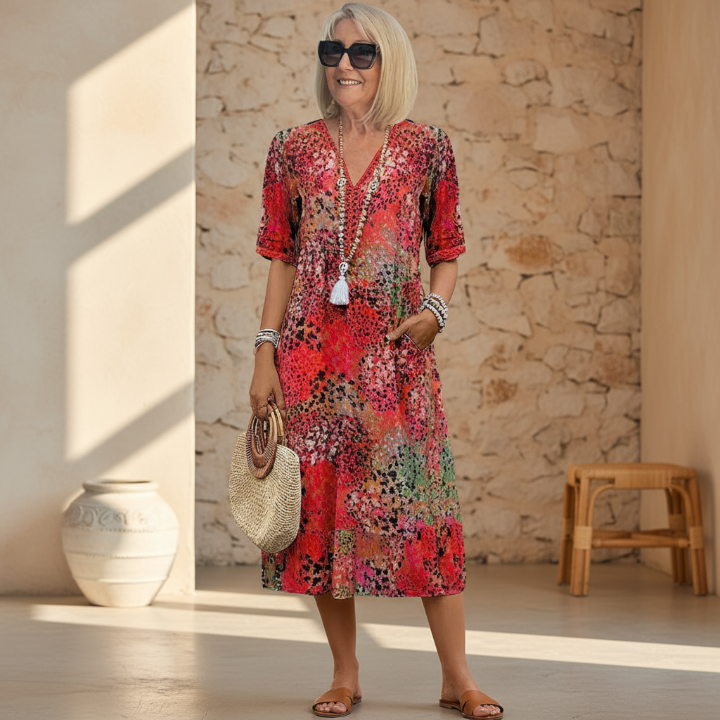 VIDAL BORDEAUX | ROBE MIDI IMPRIMÉE CLASSIQUE POUR FEMME