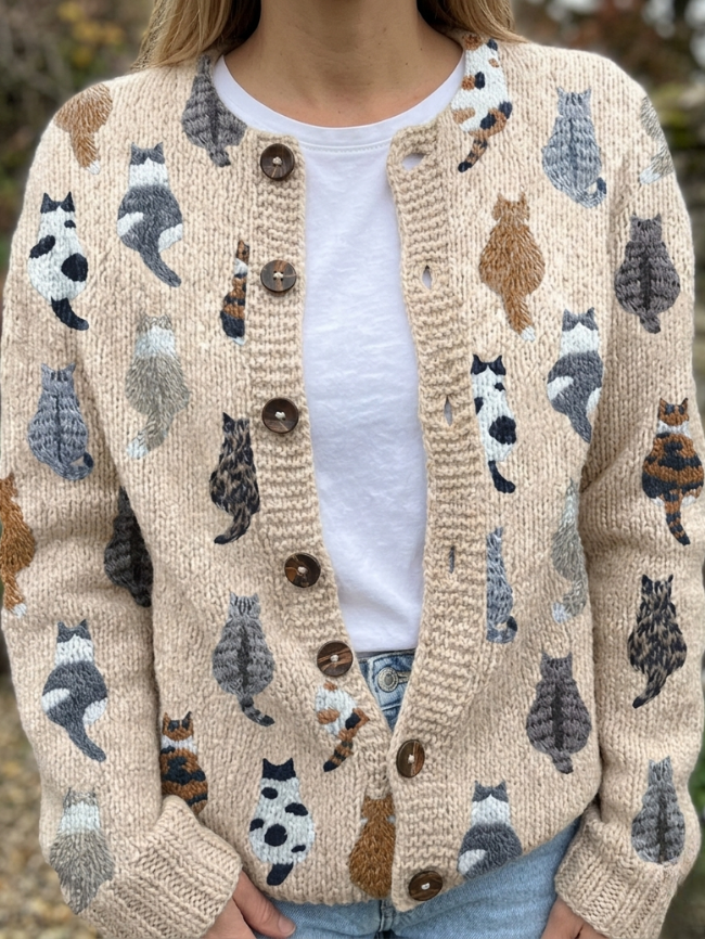 Charlotte™ | Cardigan Imprimé Chat Douillet