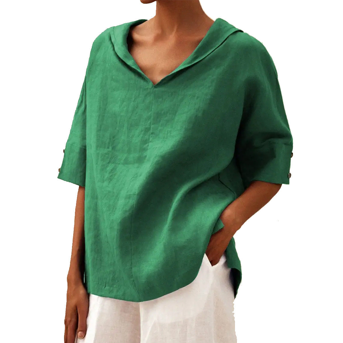 VIDAL BORDEAUX | BLOUSE EN LIN À COL EN V POUR FEMMES