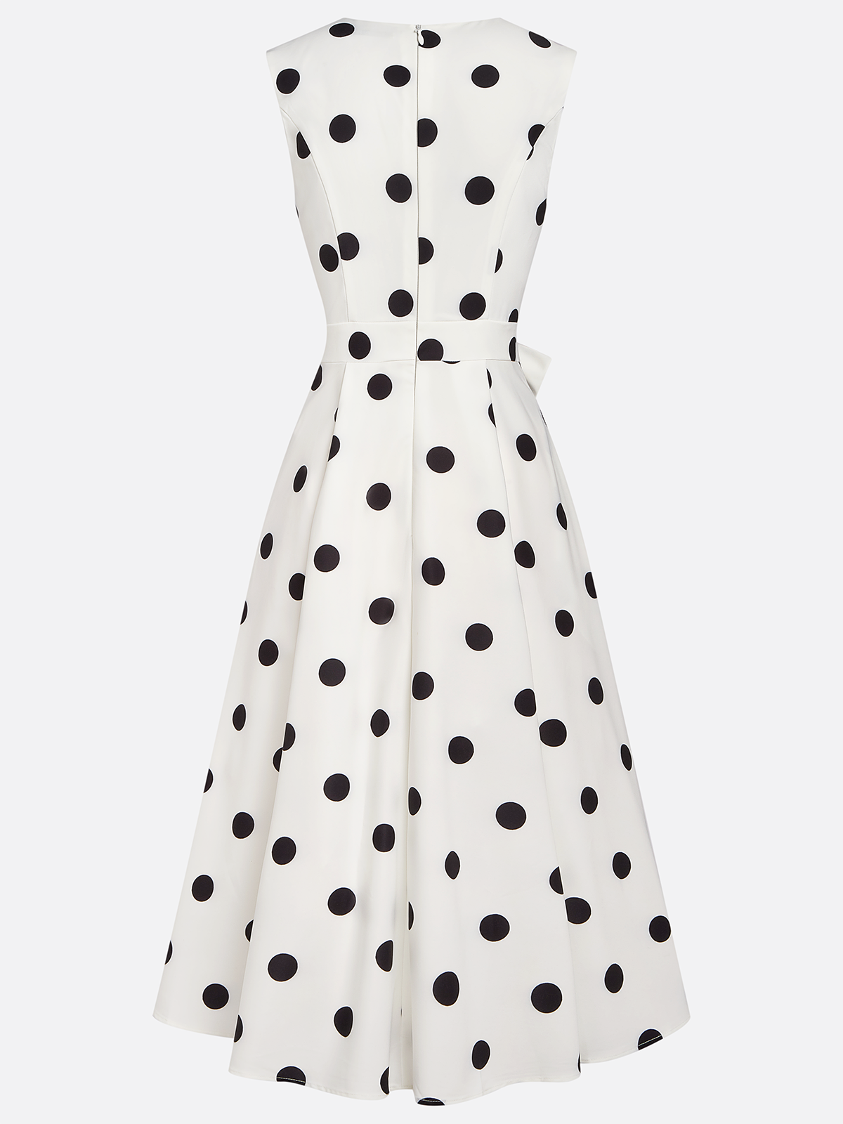 Robe midi sans manches à pois noir et blanc