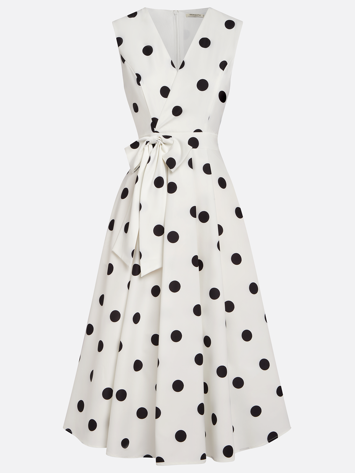 Robe midi sans manches à pois noir et blanc