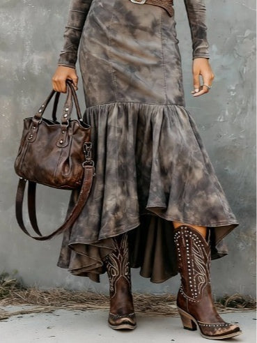 Robe Midi en Polyester Vintage à Ourlet Évasé (Inclut une ceinture)