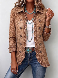 Noémie | Veste Bohème Fleurie Vintage Marron à Volants