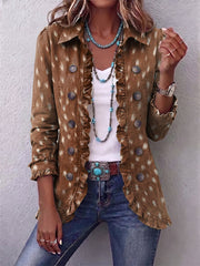 Hélène | Veste Bohème Imprimé Animalier Marron à Volants