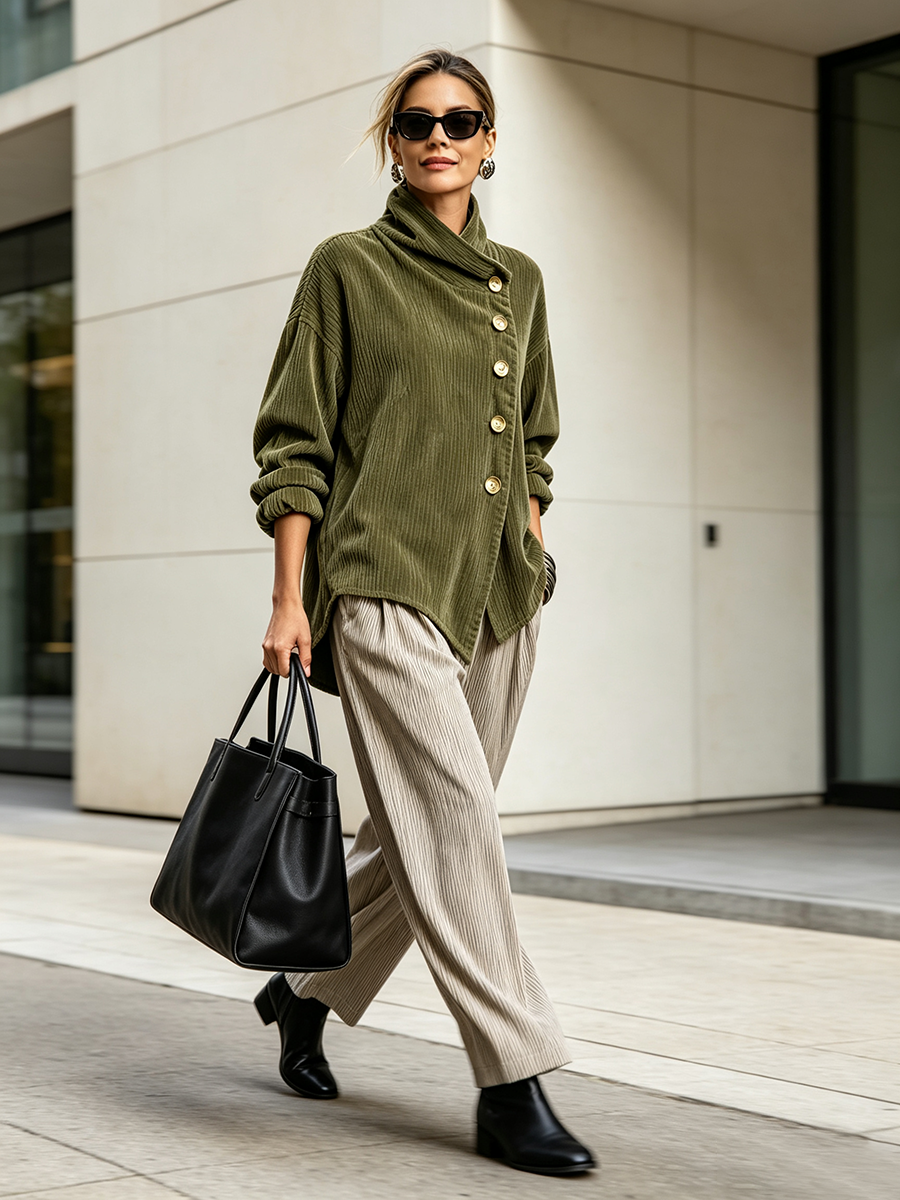 Sylvie – Veste Oversize avec Col Enveloppant et Boutons