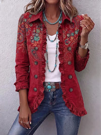 Charlotte | Veste Bohème Paisley Rouge à Volants