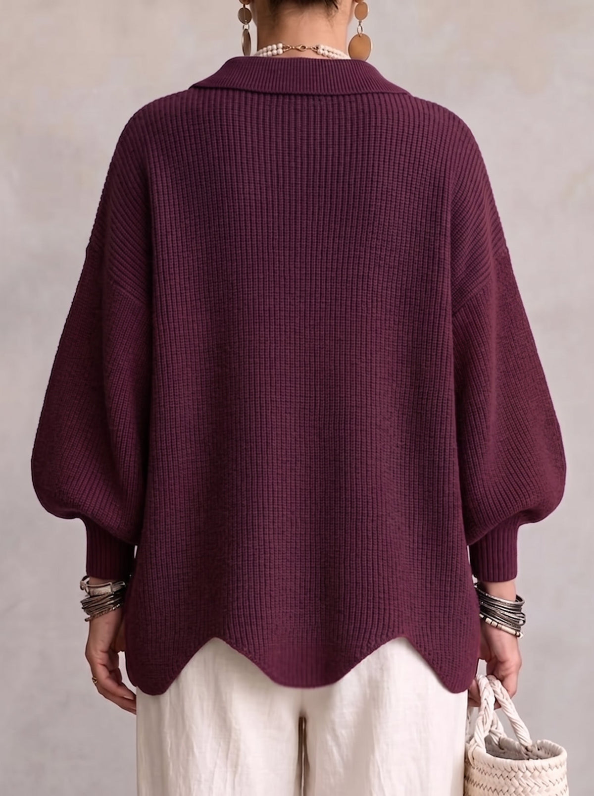 Elvinia™ | Cardigan Oversize à Col avec Gros Boutons Métalliques