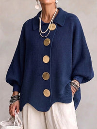 Elvinia™ | Cardigan Oversize à Col avec Gros Boutons Métalliques