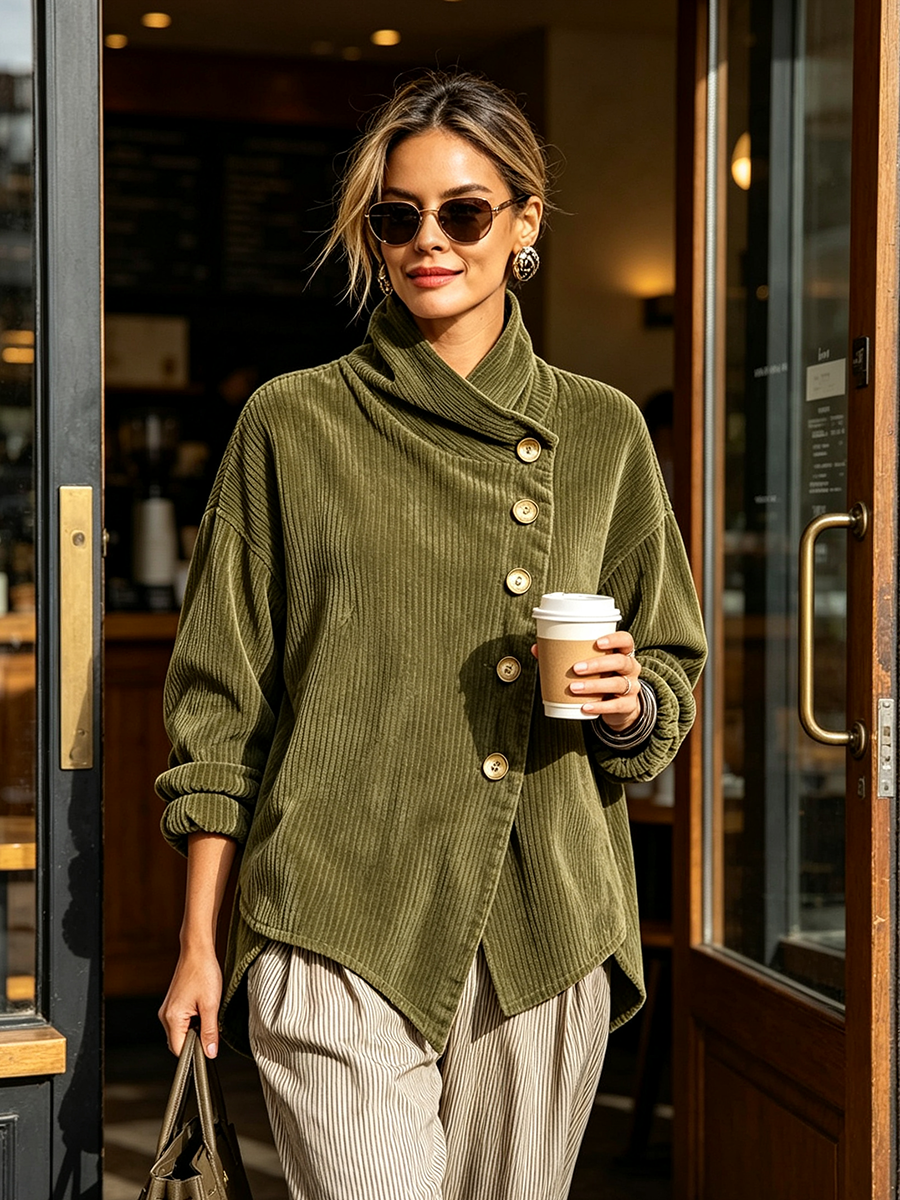 Sylvie – Veste Oversize avec Col Enveloppant et Boutons