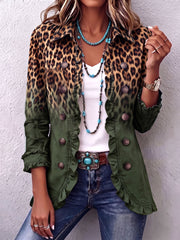 Louise | Blazer Léopard Dégradé Vert Olive à Volants