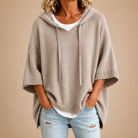 Poncho en Tricot avec Capuche en Taupe