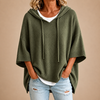 Poncho en Tricot avec Capuche en Vert Militaire