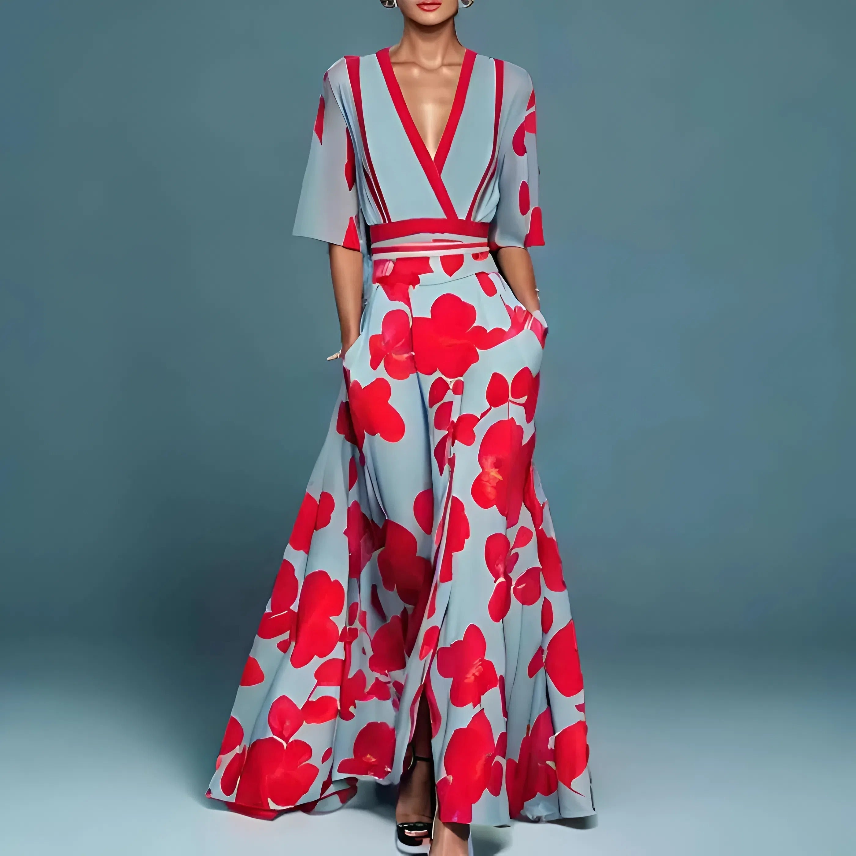 VIDAL BORDEAUX | ROBE FLORALE COL V POUR FEMMES