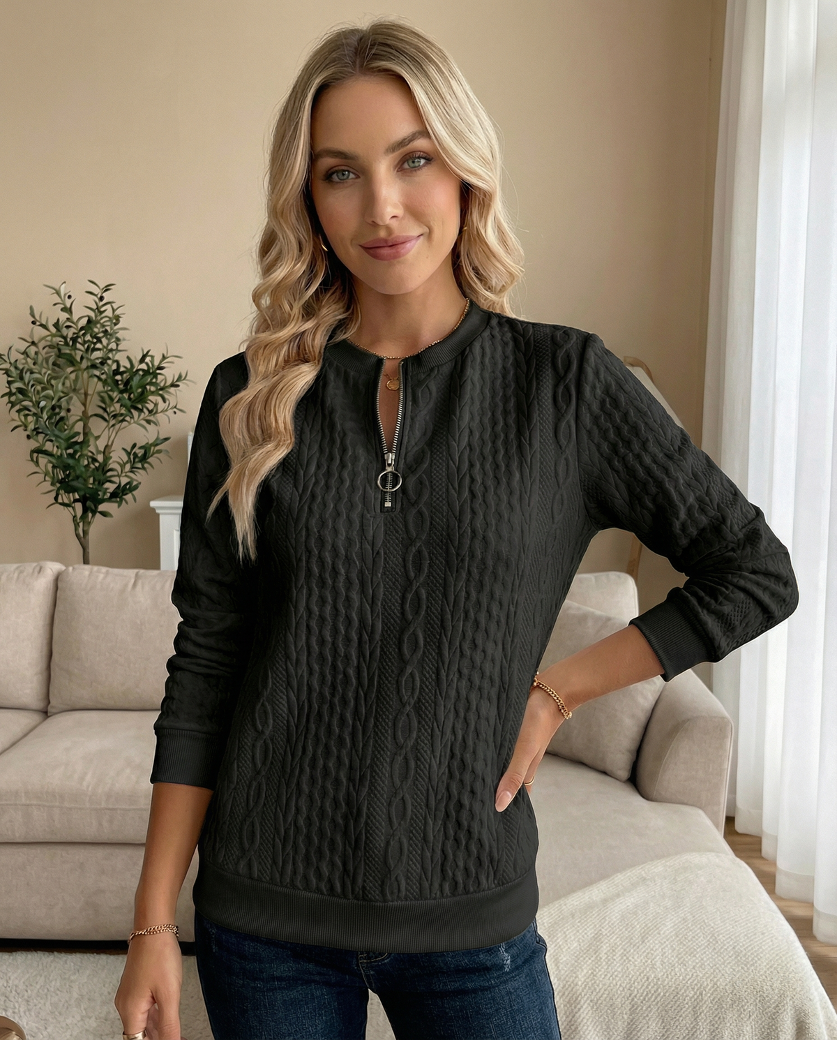 VIDAL BORDEAUX | SWEAT ZIPPÉ TEXTURÉ POUR FEMMES