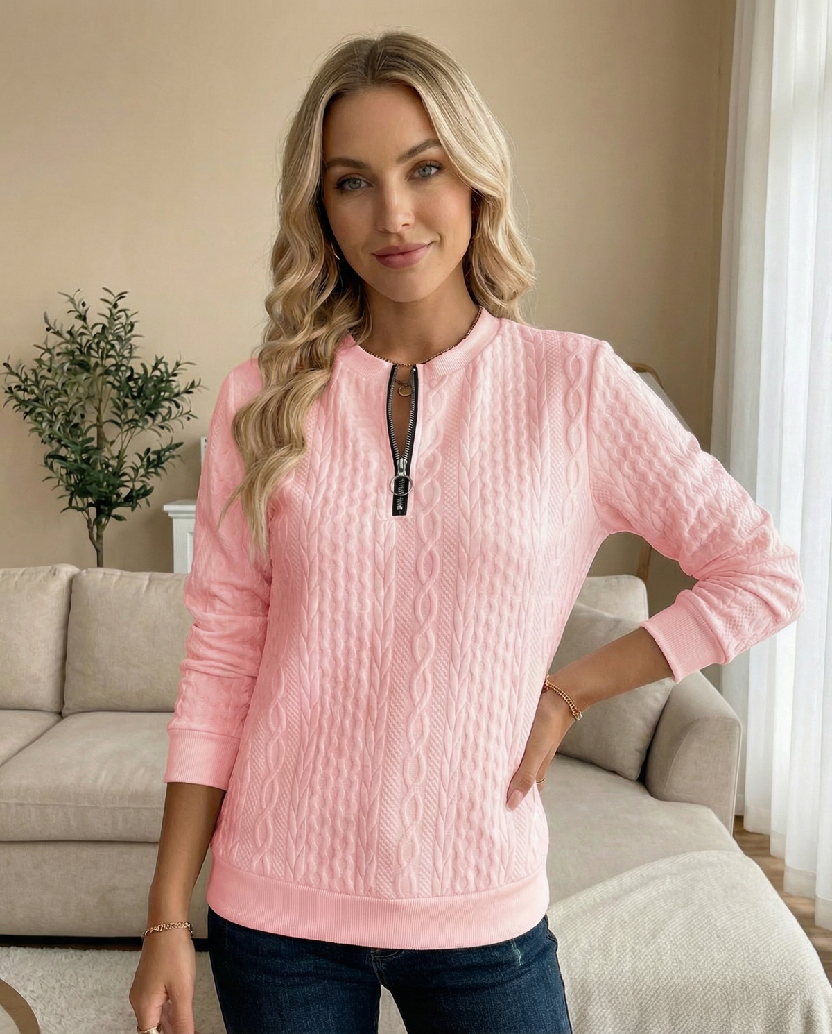 VIDAL BORDEAUX | SWEAT ZIPPÉ TEXTURÉ POUR FEMMES