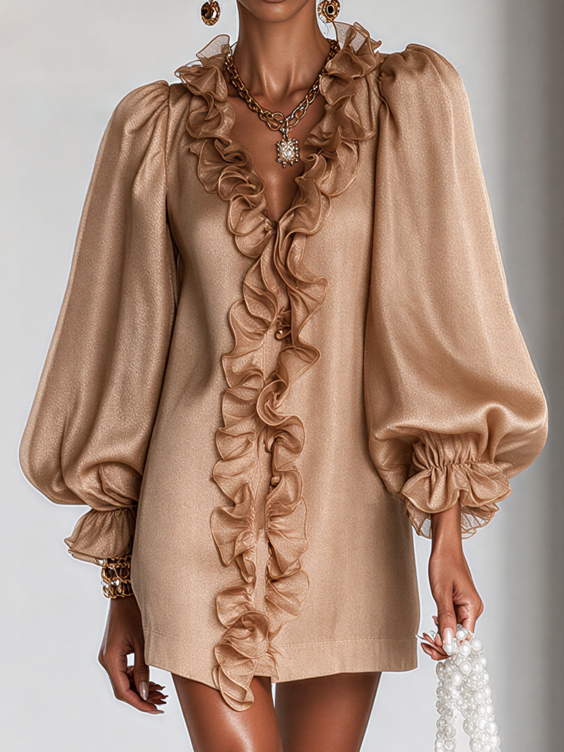 Annabel | Robe Mini à Manches Bouffantes Volantes