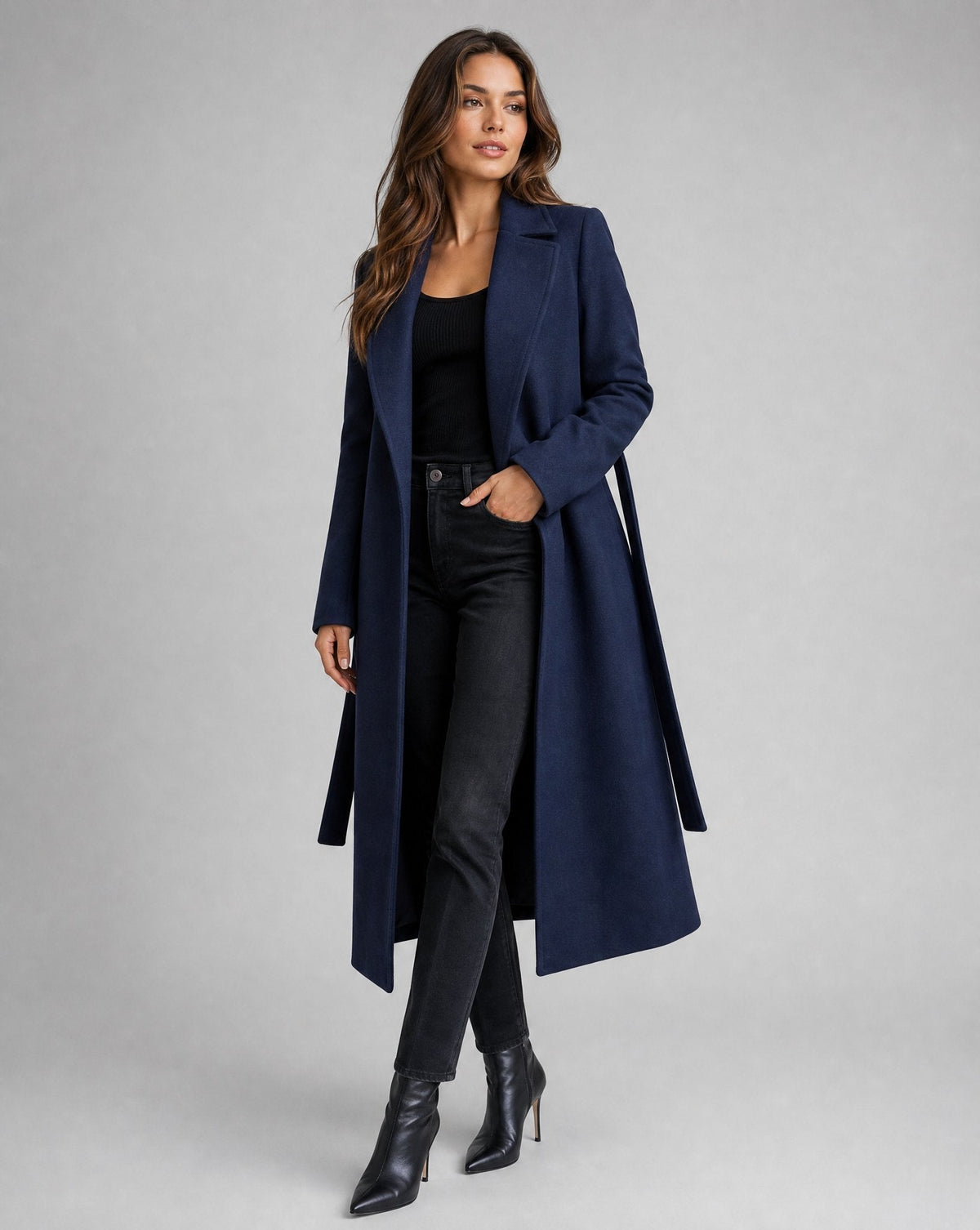 Josie | Manteau Long à Revers Ceinturé
