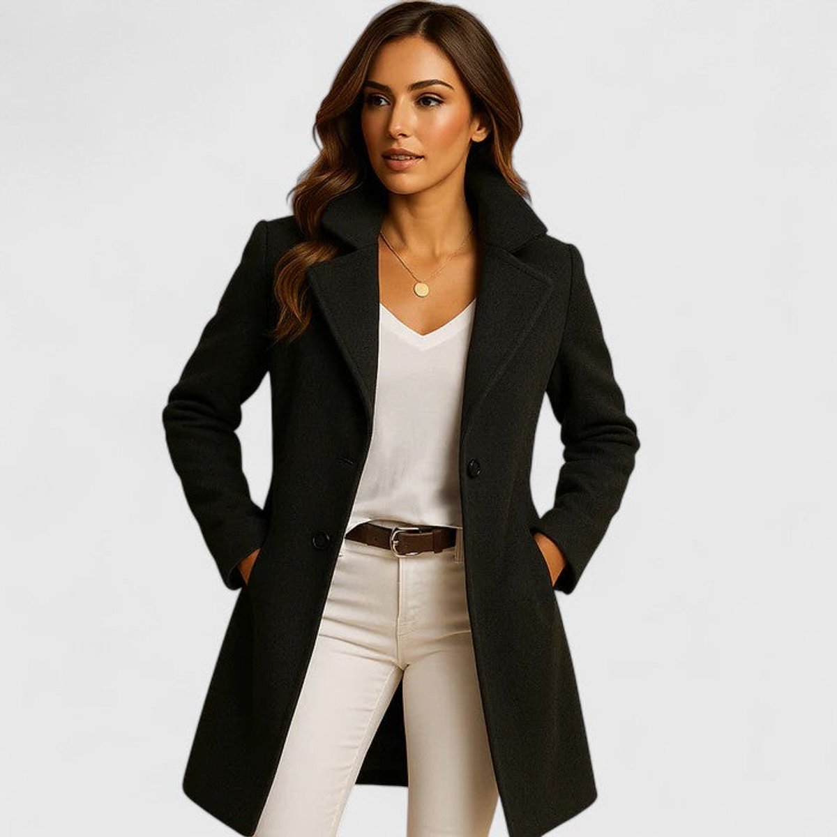 Blanche | Manteau Long Ajusté à Revers Notch