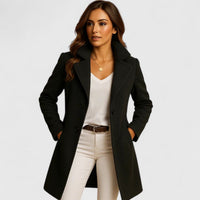 Blanche | Manteau Long Ajusté à Revers Notch