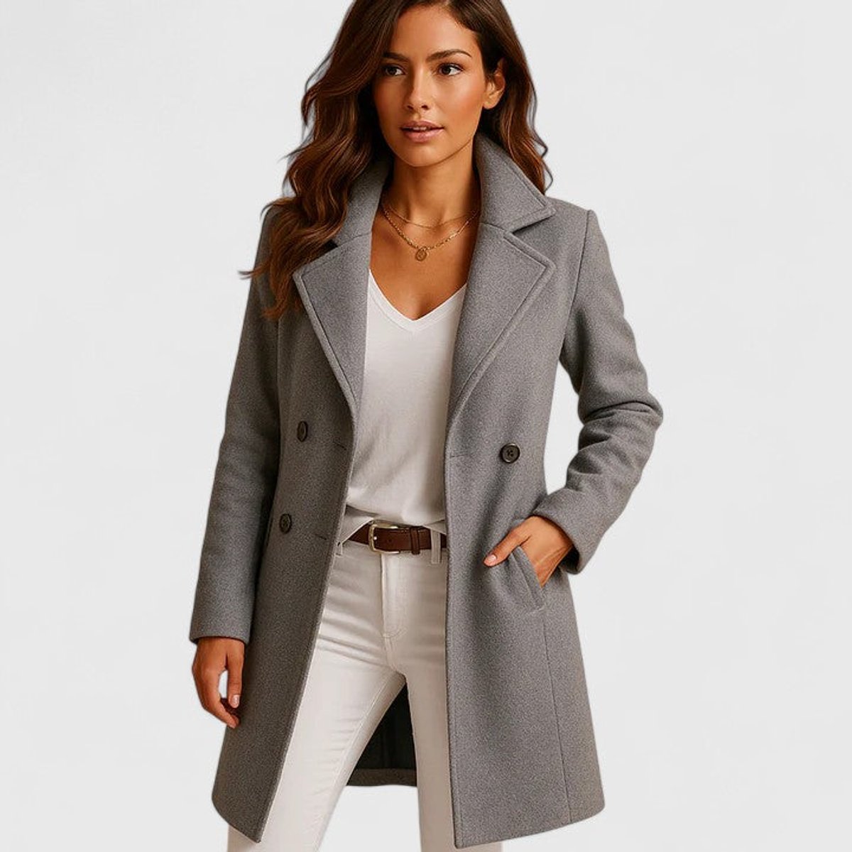 Blanche | Manteau Long Ajusté à Revers Notch