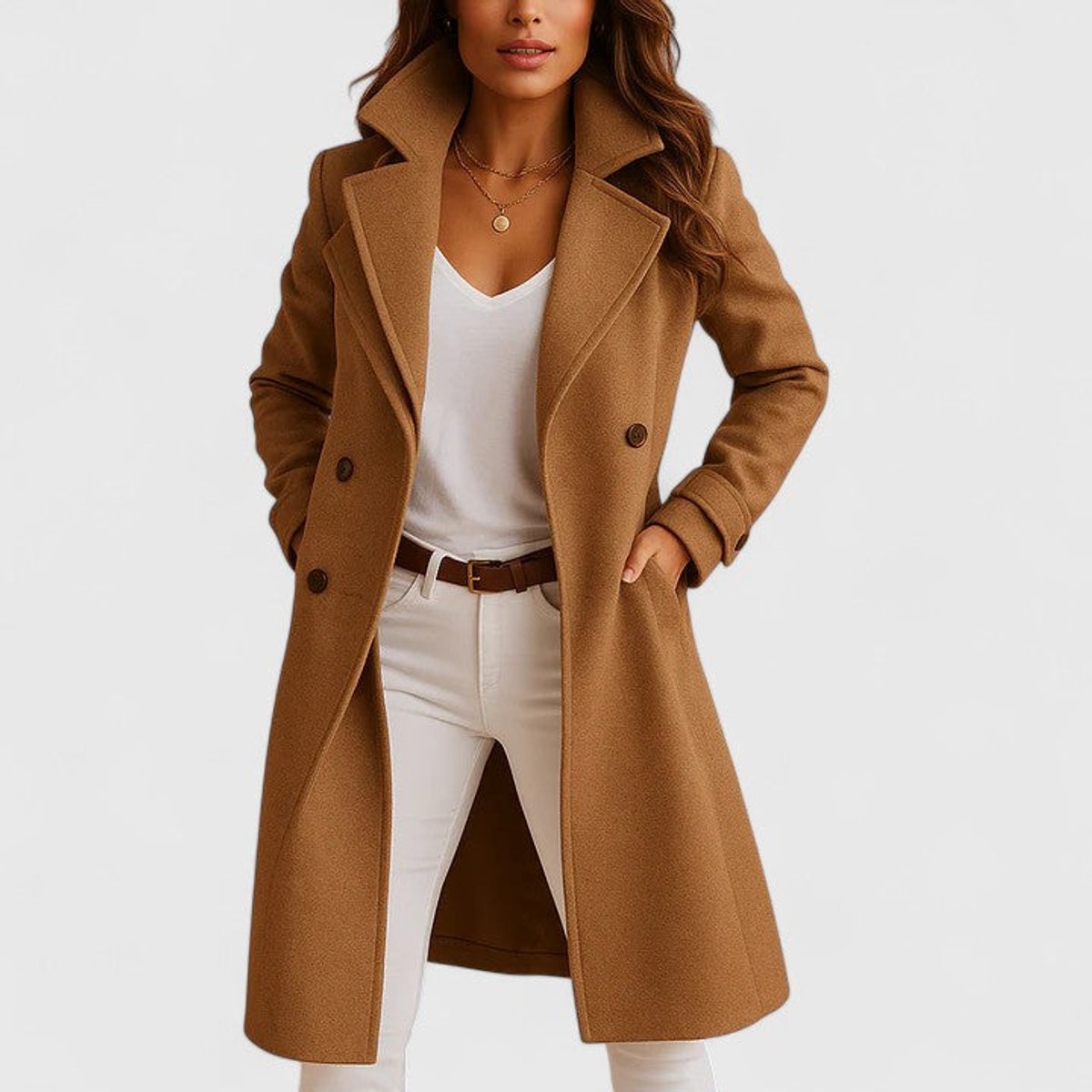 Blanche | Manteau Long Ajusté à Revers Notch