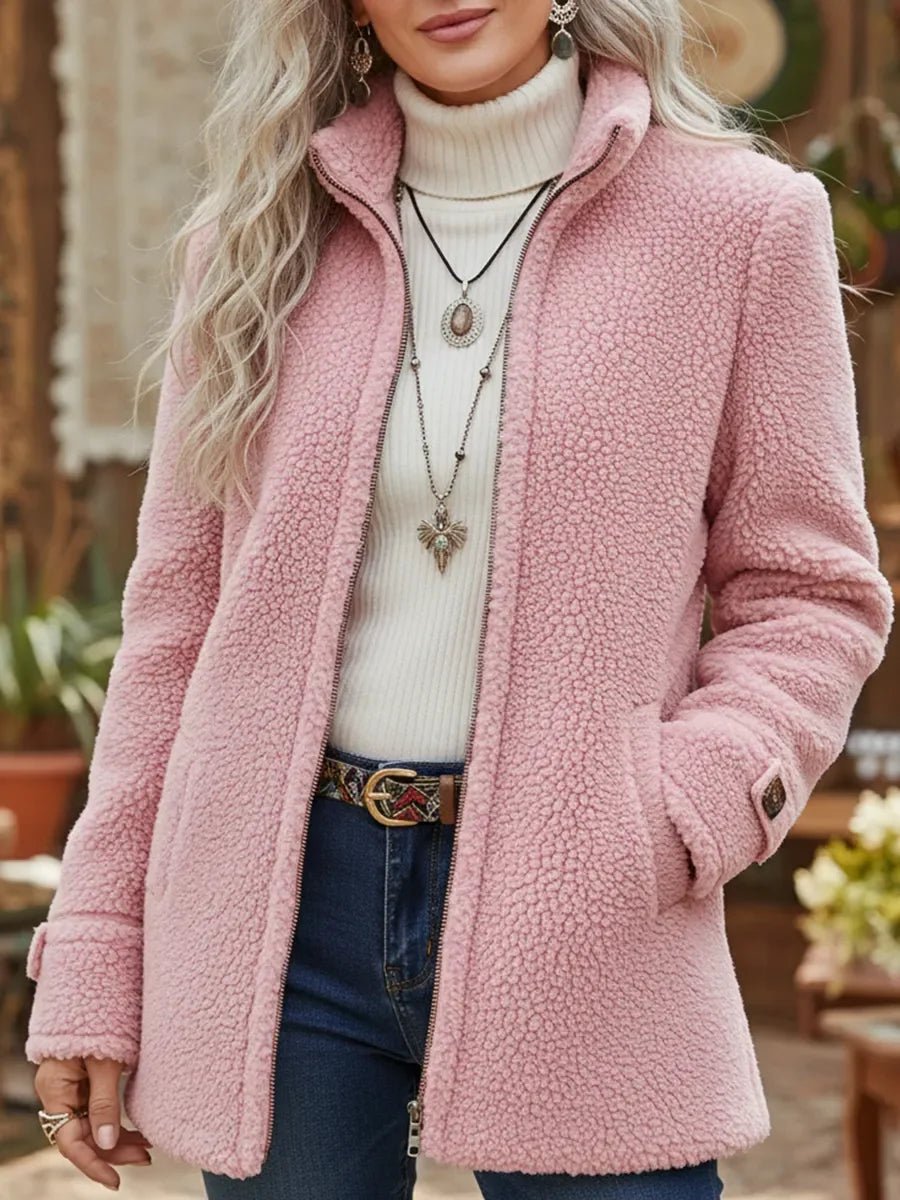 Patricia | Manteau zippé en peluche à col montant
