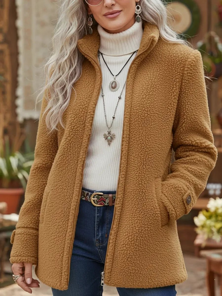 Patricia | Manteau zippé en peluche à col montant