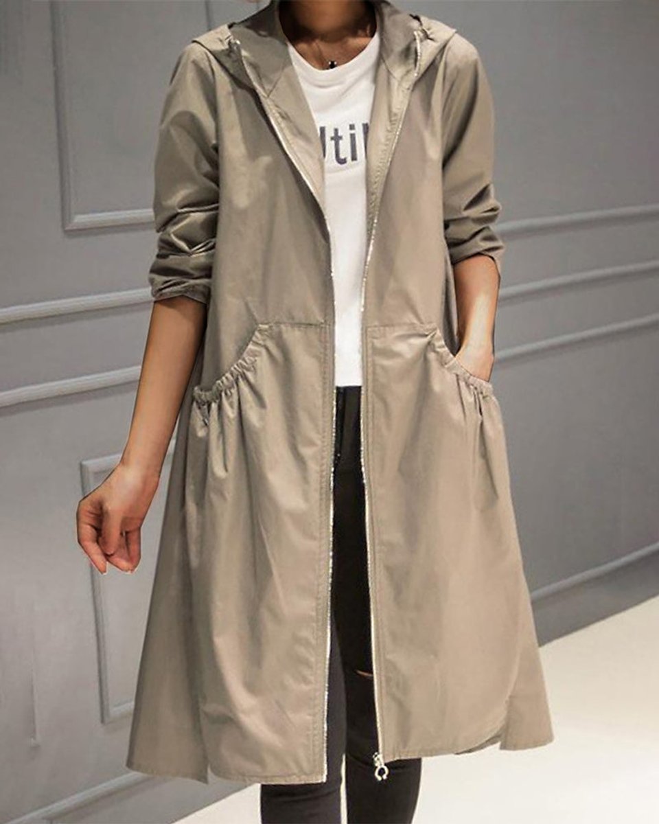 Kathleen | Manteau Trench Long à Capuche avec Fermeture Éclair