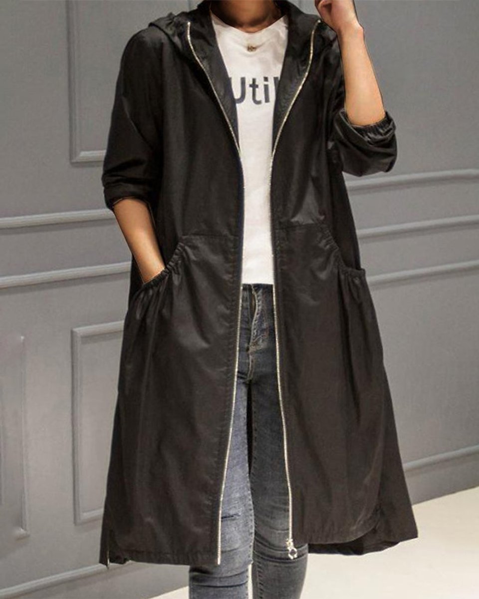 Kathleen | Manteau Trench Long à Capuche avec Fermeture Éclair