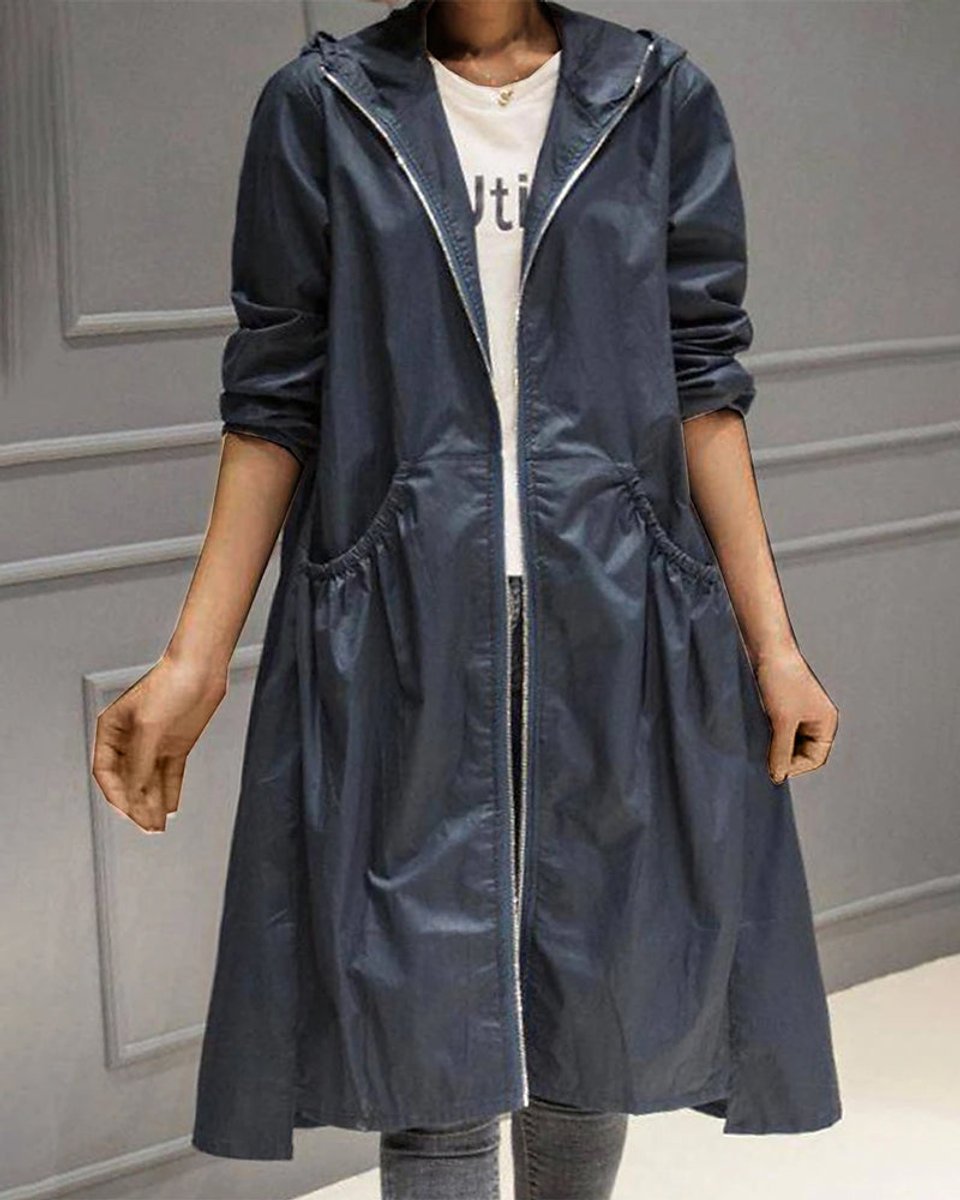 Kathleen | Manteau Trench Long à Capuche avec Fermeture Éclair