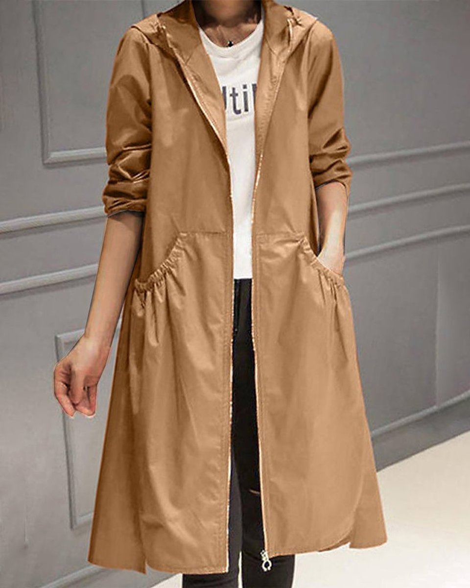 Kathleen | Manteau Trench Long à Capuche avec Fermeture Éclair