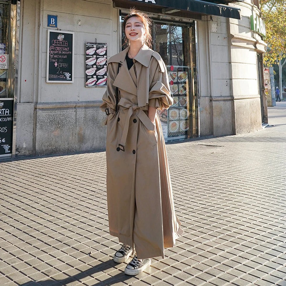 Lena | Trench-coat long oversize à double boutonnage